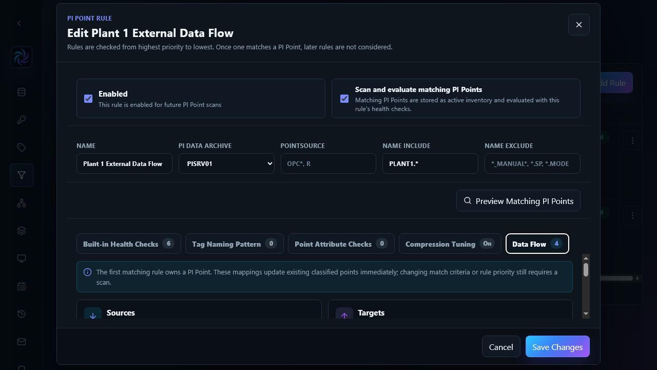 PI Point Rule Data Flow tab