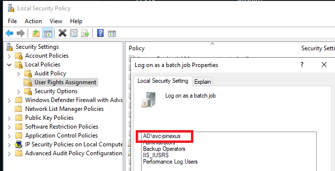 Local Security Policy batch-job permission