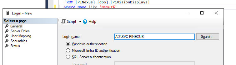SQL Server login creation