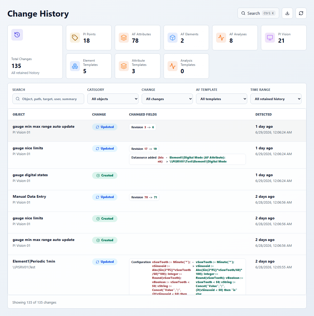 Change History Page