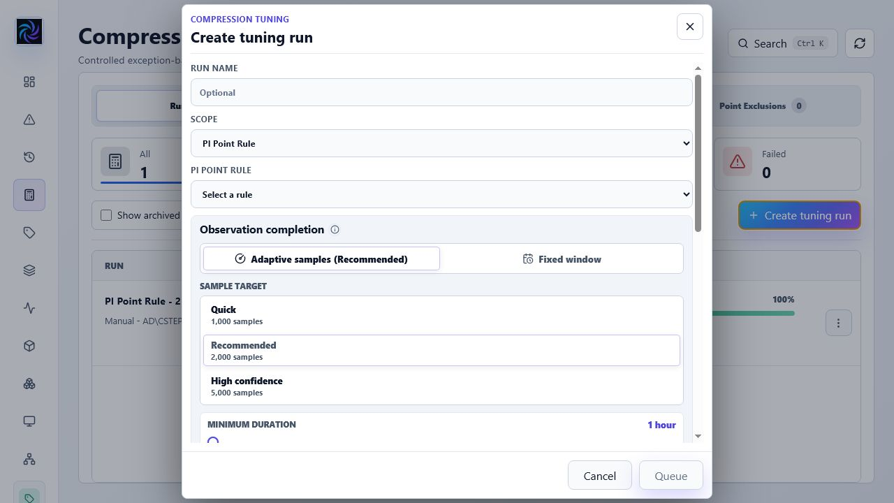 Create tuning run dialog
