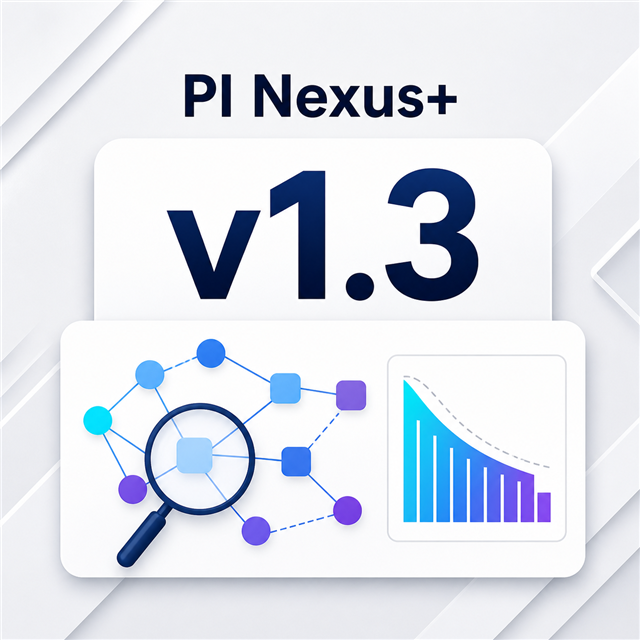 PI Nexus+ v1.3 release thumbnail showing compression tuning, dependency analysis, external systems, and connected PI System nodes