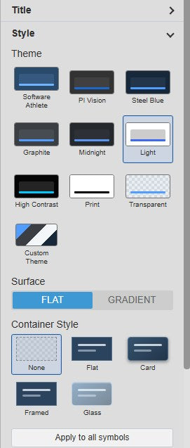Box Plot+ Style settings with ten theme tiles, surface and container style options