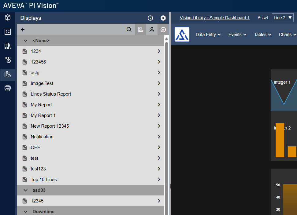 Vision Audit+ display recovery interface inside AVEVA PI Vision