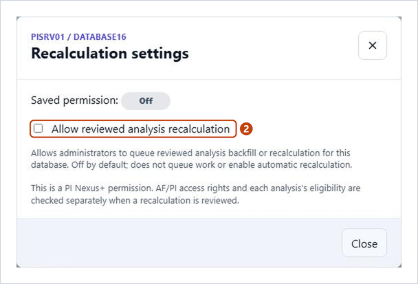 Recalculation settings dialog of one AF database