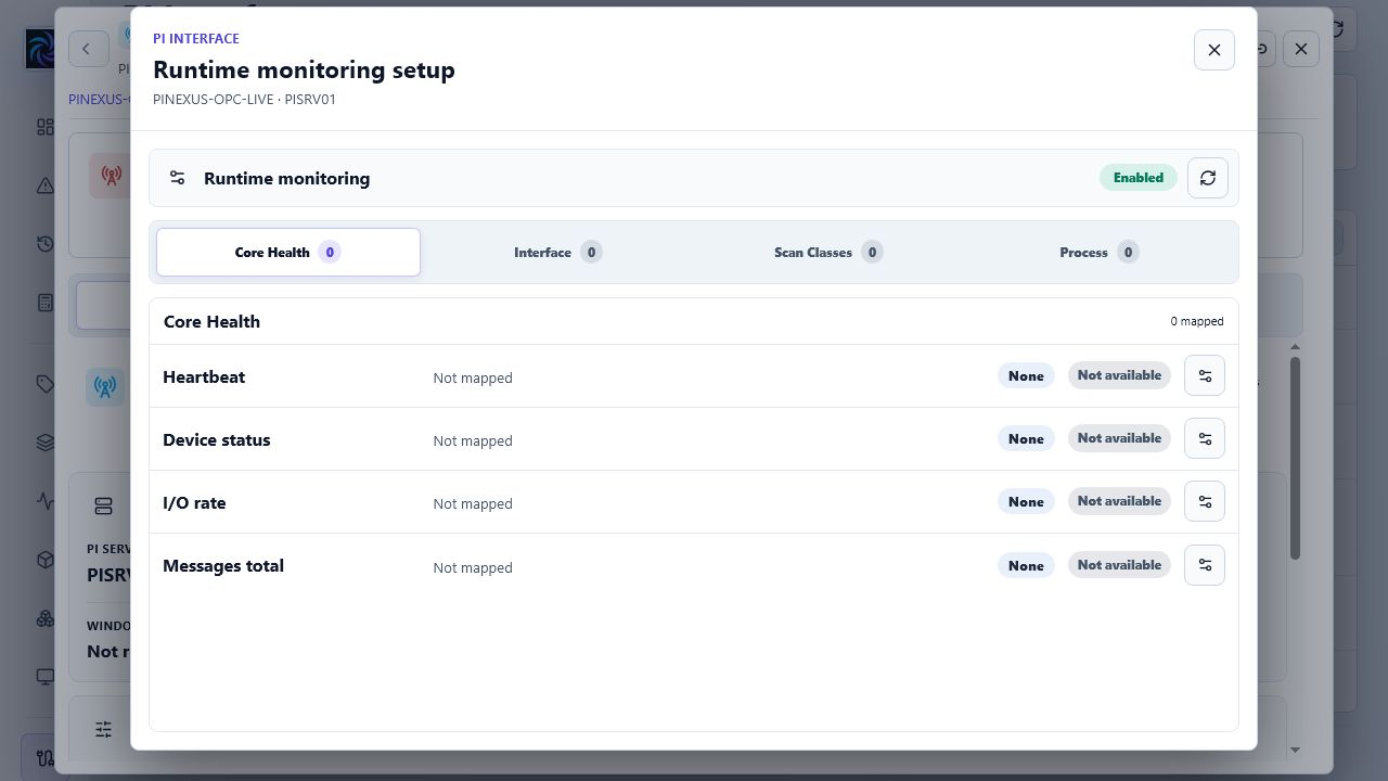 PI Interface runtime monitoring setup