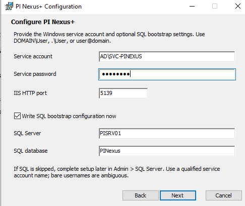 PI Nexus+ installer configuration