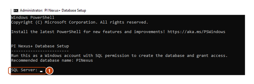 Database Setup window