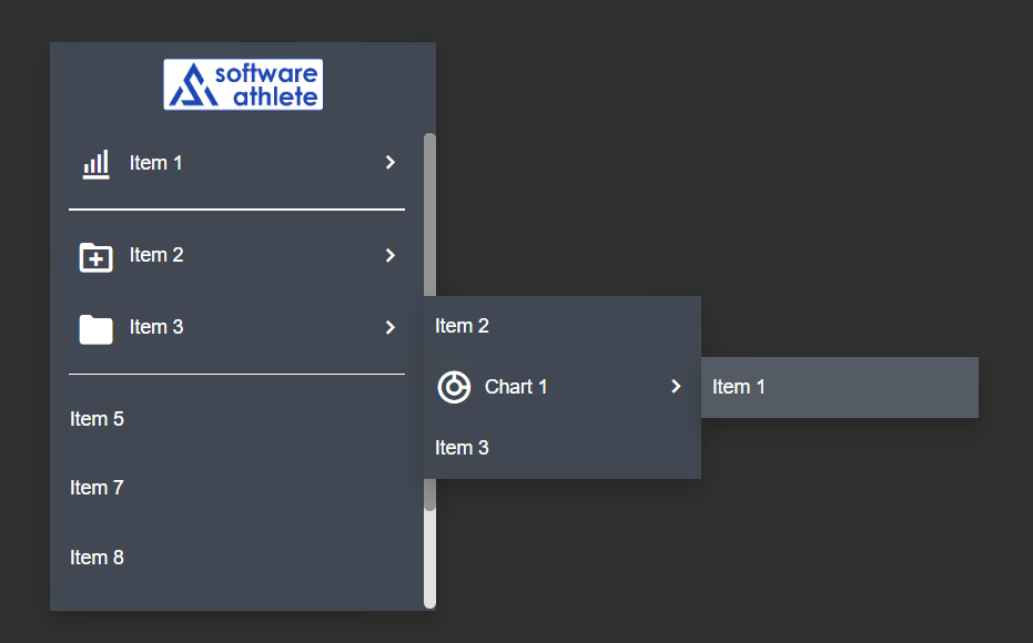 Navigation Menu+ in AVEVA PI Vision: a vertical menu with icons, separators and nested sub-menus