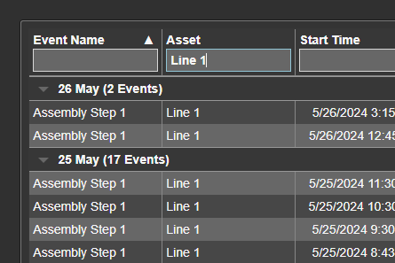 Events Table+ - Live Filtering and Searching